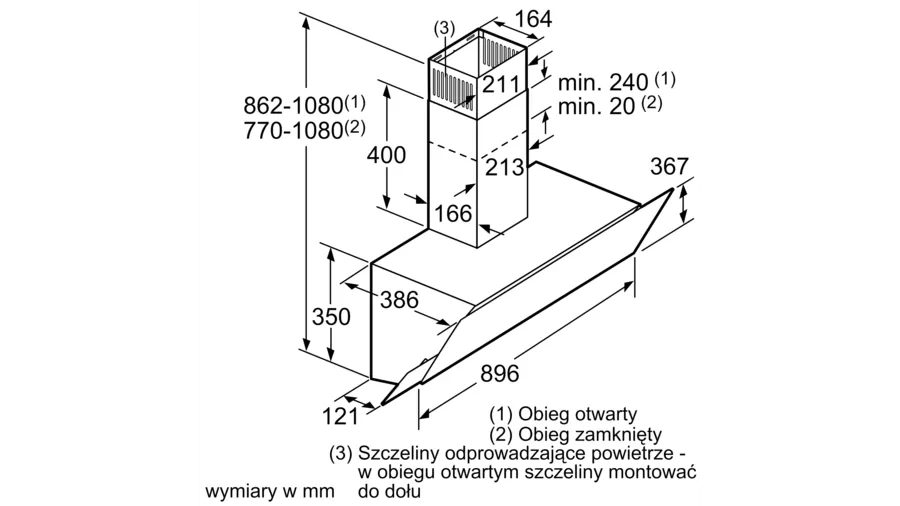 Okap naścienny 90 cm Czarne szkło DWK095G60 Bosch Serie 2 - obrazek 8