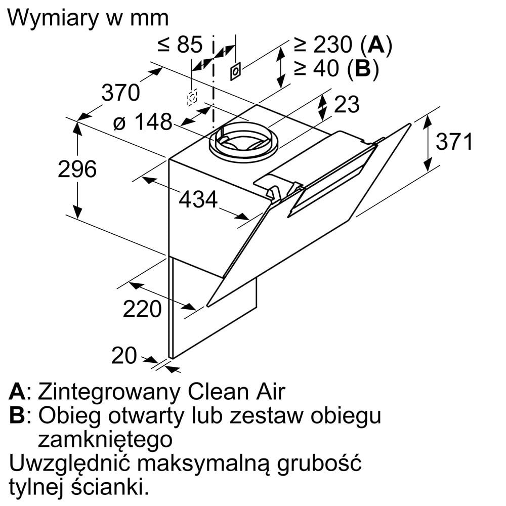 Okap naścienny 80 cm Czarny iQ300 LC87KEM60 - obrazek 2