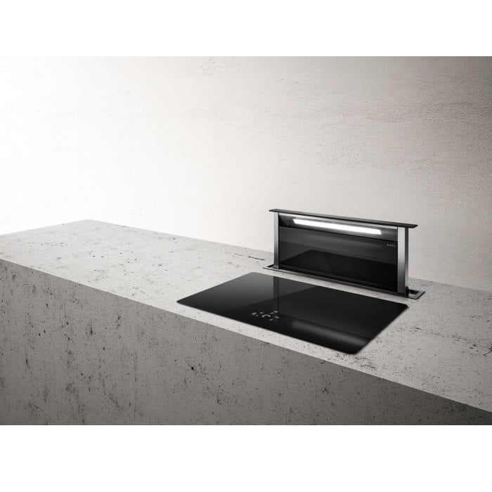 OKAP DOWNDRAFT ADAGIO BL/F/90 PRF0006191A STAL NIERDZEWNA+CZARNE SZKŁO