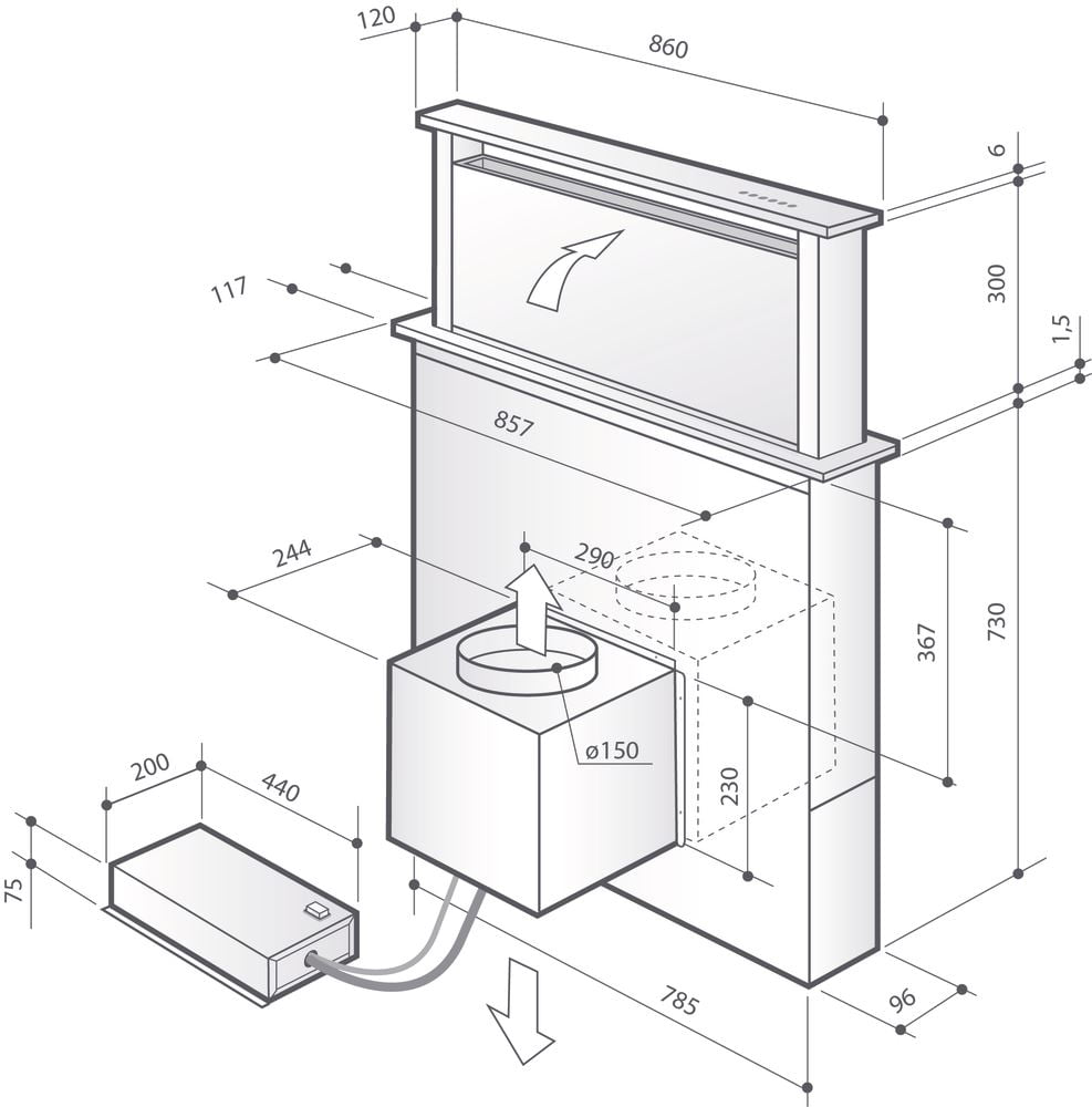 Okap Downdraft 86cm DHD7961B De Dietrich - obrazek 2