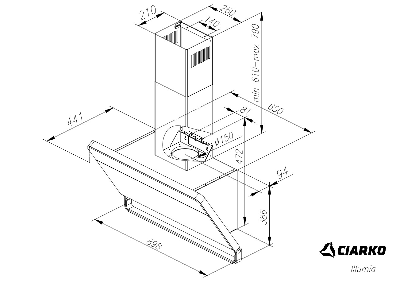 Okap przyścienny Illumia czarny 90 cm CIARKO CDP9002C - obrazek 5