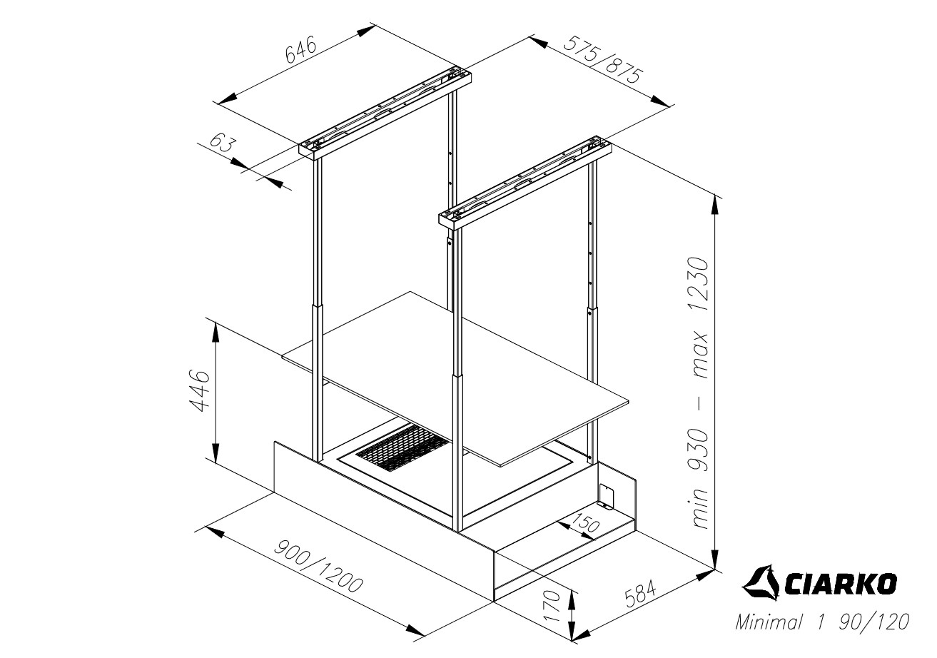 Okap wyspowy Minimal 1 czarny okap i czarny panel fabryczny 120cm CIARKO CDW1201C - obrazek 5