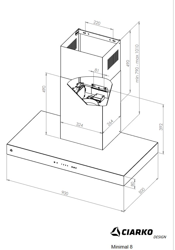Okap przyścienny Minimal 8 90 cm CIARKO CDP908C - obrazek 5