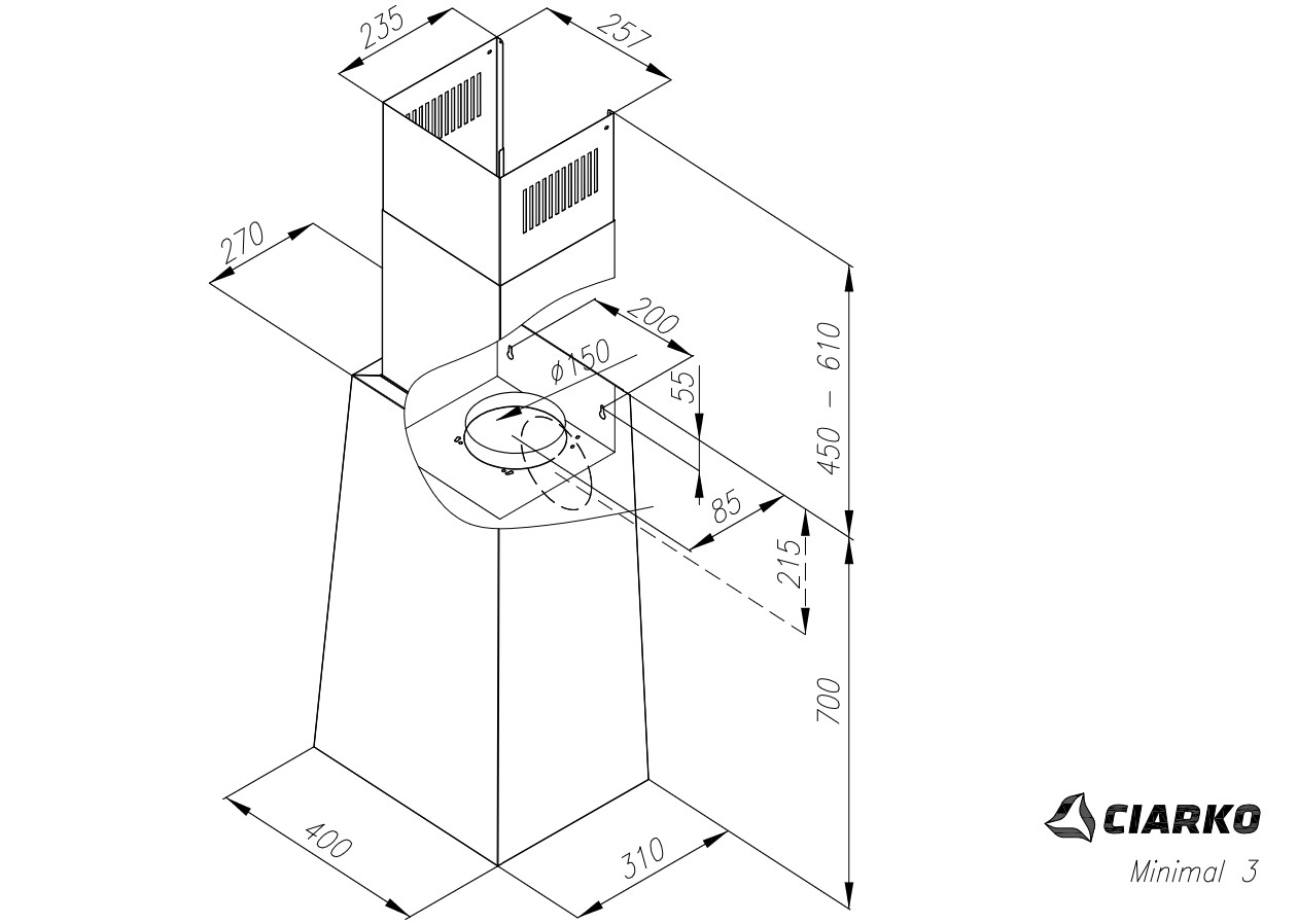 Okap przyścienny Minimal 3 40 cm CIARKO CDP403C - obrazek 5