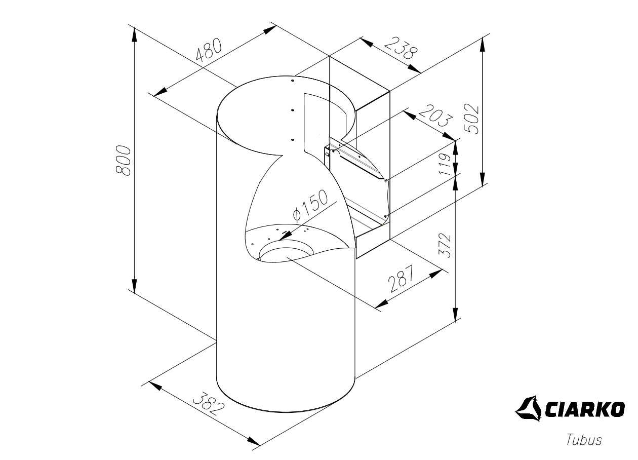 Okap przyścienny TUBUS czarny ⌀ 38 CIARKO CDP3801B - obrazek 5