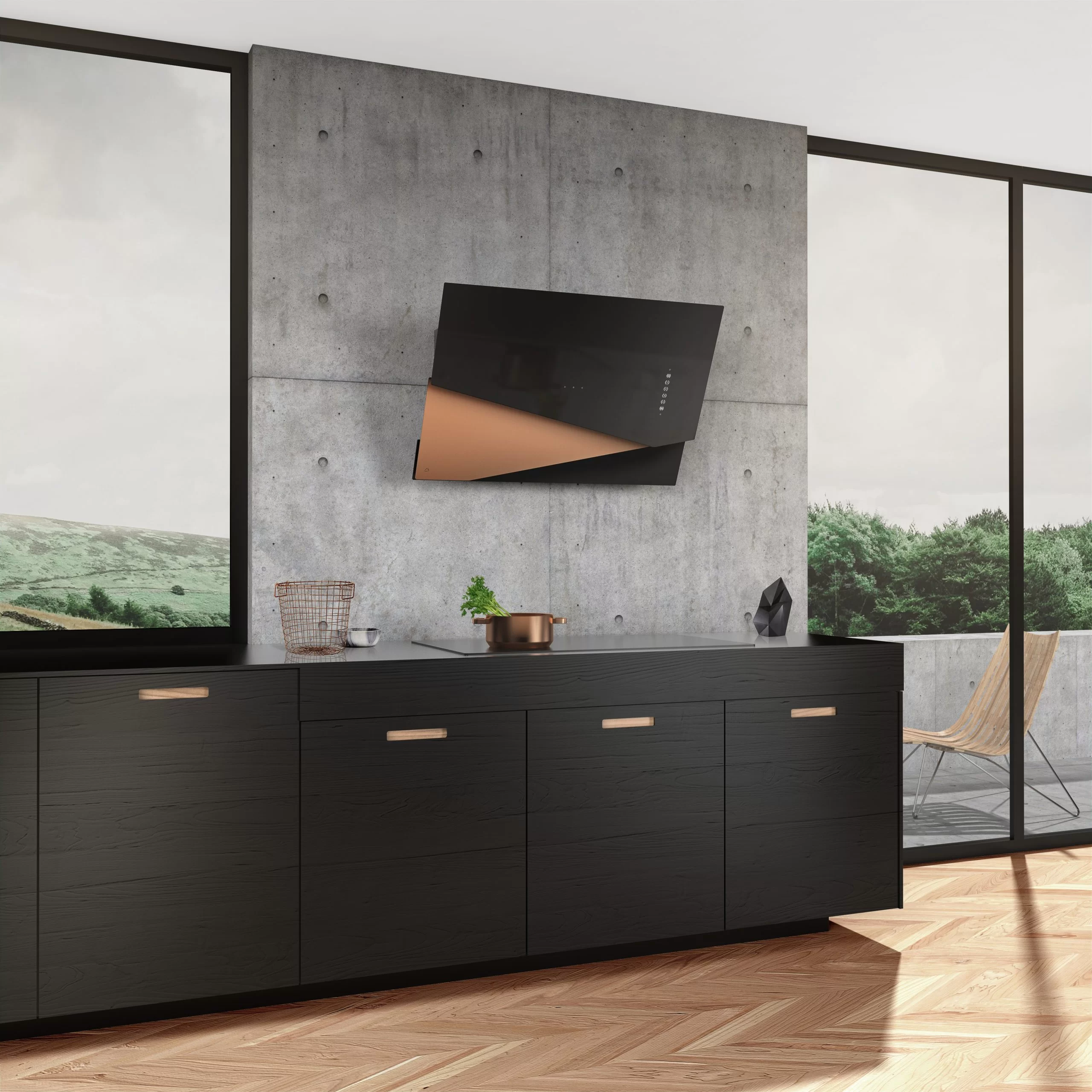 Okap przyścienny Trio black/rose gold 90 cm CIARKO CDP9001CZ - obrazek 3